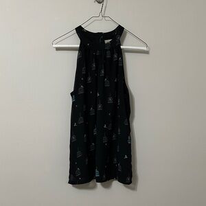 Banana Republic Black Sleeveless Top with Birdcage Print